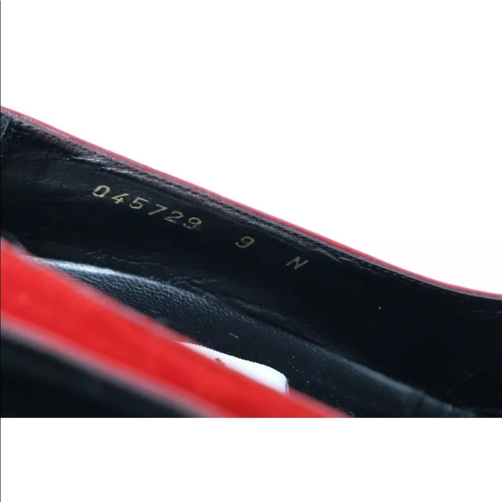 VTG Palizzio Italian Red Black Leather Suede Pointed Toe Low Kitten Heel Pump 9N - Picture 14 of 16